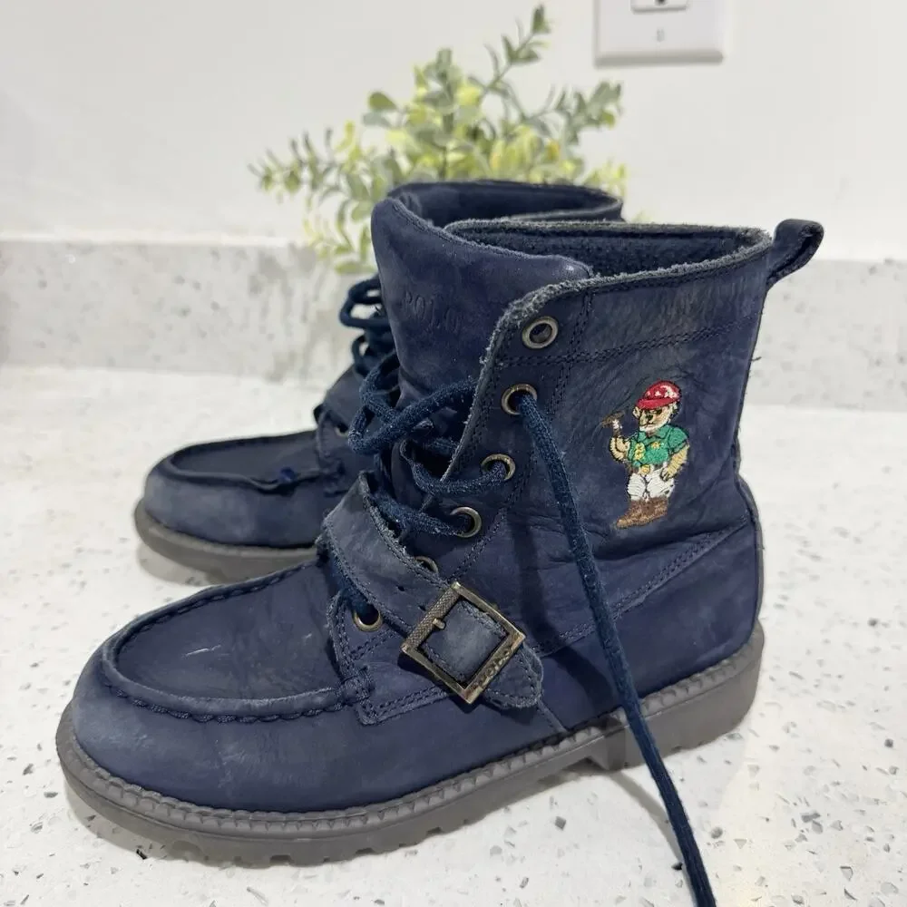 Little Boys Polo Ralph Lauren Ranger Hi II Boots Navy Bear Embroidered Size 2 CP